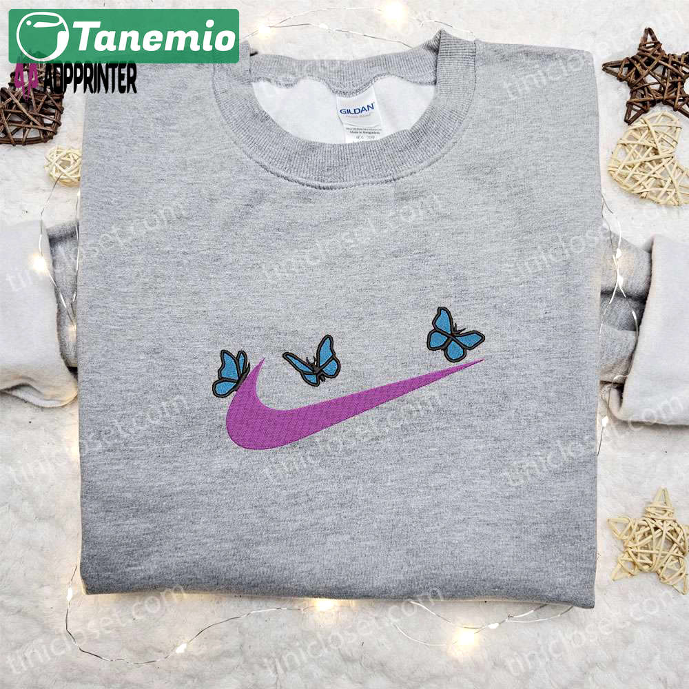 Stylish butterfly x nike embroidered sweatshirt – perfect nike inspired gift for birthdays Embroidered Shirt
