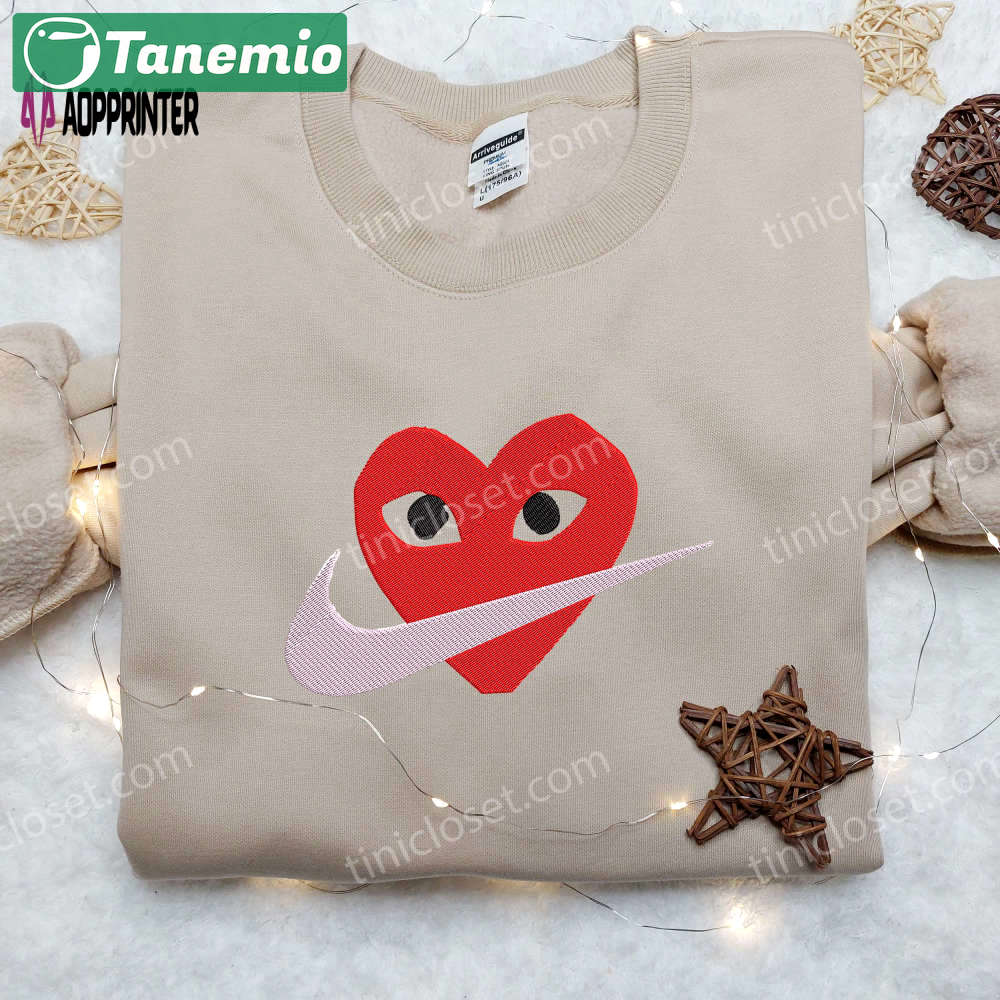 Stylish heart face x nike embroidered shirt: perfect valentine s gift customized design Embroidered Shirt