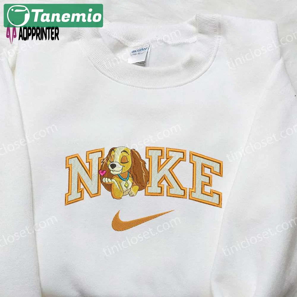 Stylish lady x nike embroidered shirt: lady and the tramp design customized nike shirt Embroidered Shirt