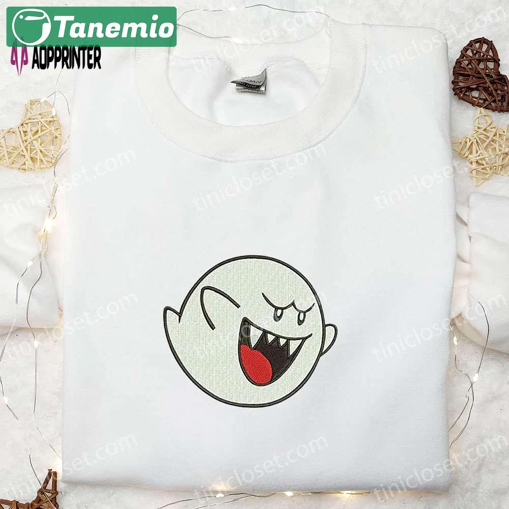 Super mario boo ghost embroidered sweatshirt – adorable halloween shirt for best halloween gifts Embroidered Shirt
