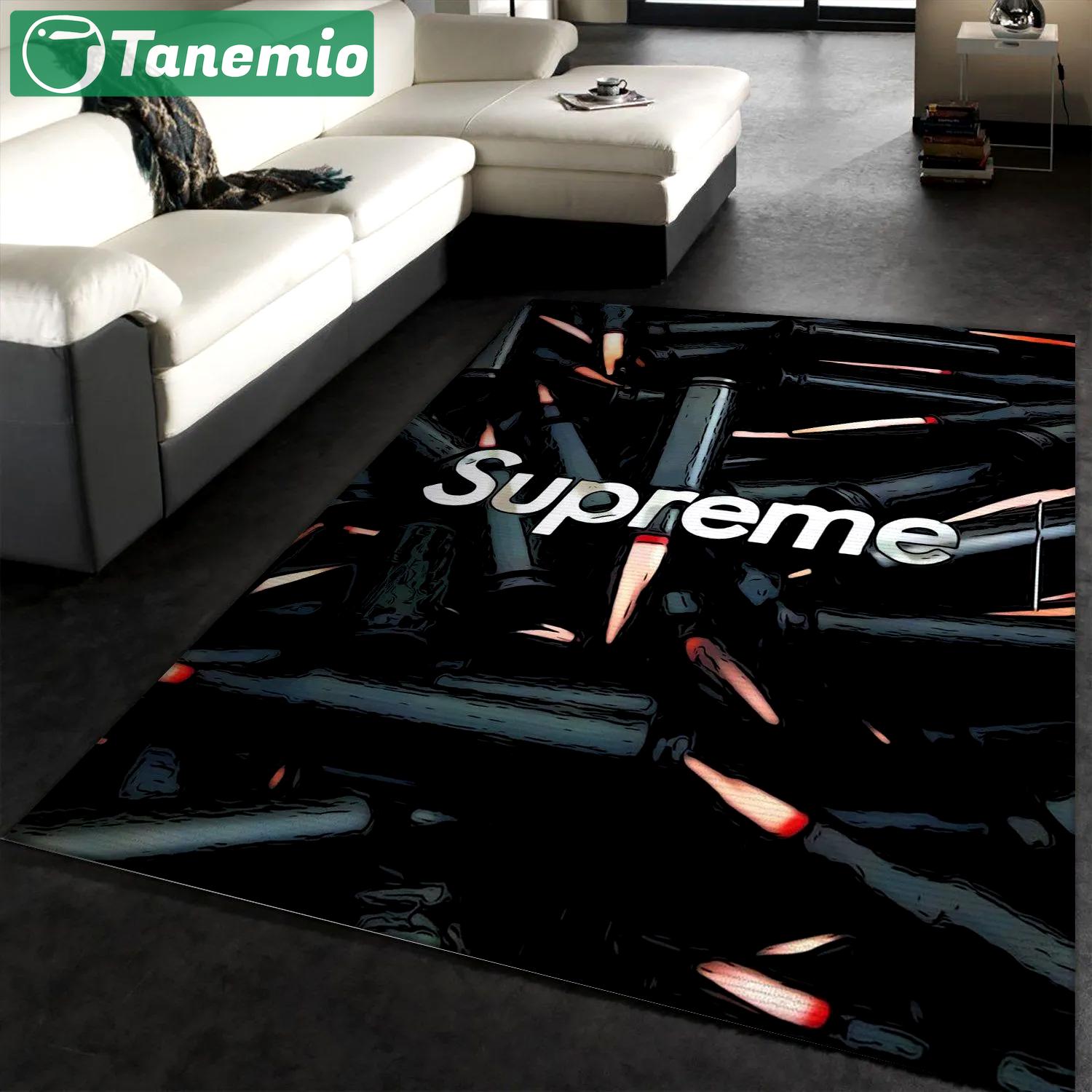 Supreme logo type 103. Upgrade Your Living Room with Luxury Home Decor: Area Carpets, Floor Decor, Door Mats, and Hot Gift Items with style a High-End Fashion Brand Rectangle Rug
