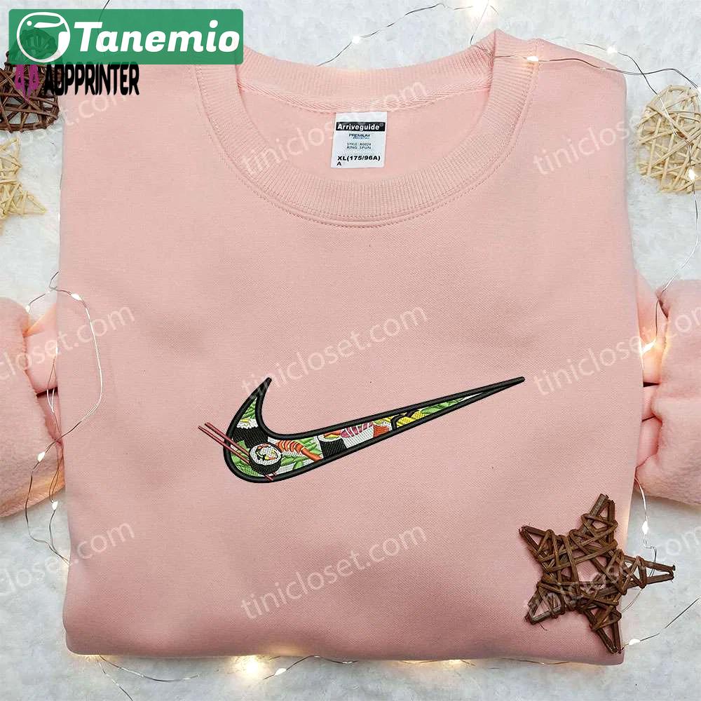 Sushi x nike swoosh embroidered sweatshirt favorite food shirt nike inspired shirt Embroidered Shirt