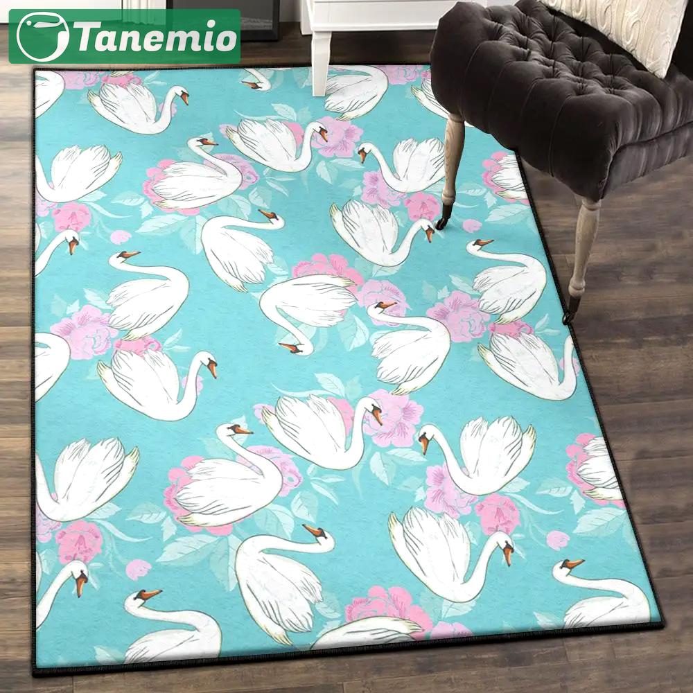 Swan area rugs for living room, floral swan pattern rug Rectangle Rug
