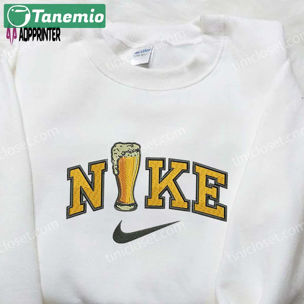 Swoosh nike beer cup embroidered shirt – alcohol drink & nike logo design Embroidered Shirt