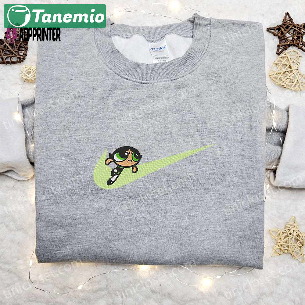 Swoosh x buttercup cartoon embroidered sweatshirt powerpuff girls shirt nike inspired t-shirt Embroidered Shirt