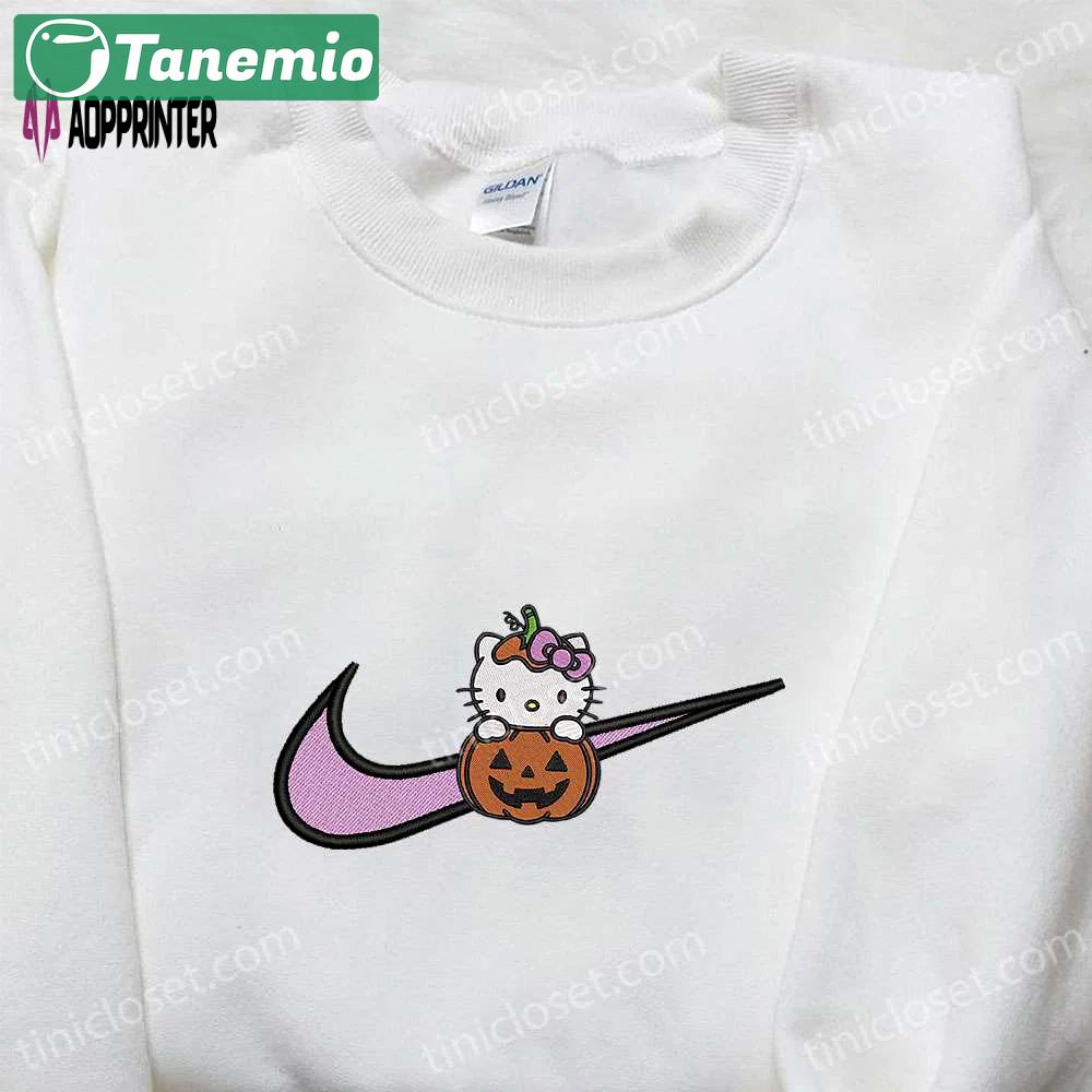 Swoosh x hello kitty halloween pumpkin sweatshirt: nike anime hoodie best gifts for daughter Embroidered Shirt