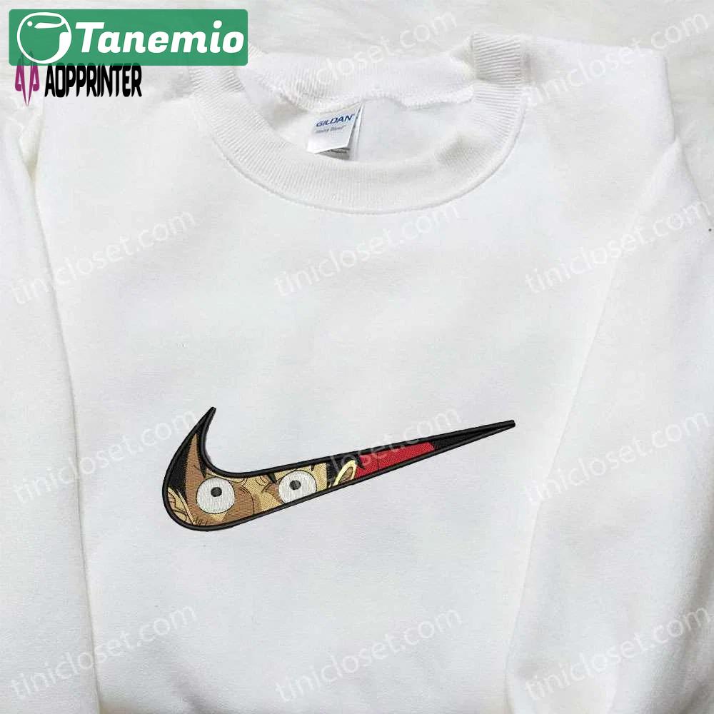 Swoosh x monkey d luffy embroidered sweatshirt: one piece shirt best family gift Embroidered Shirt