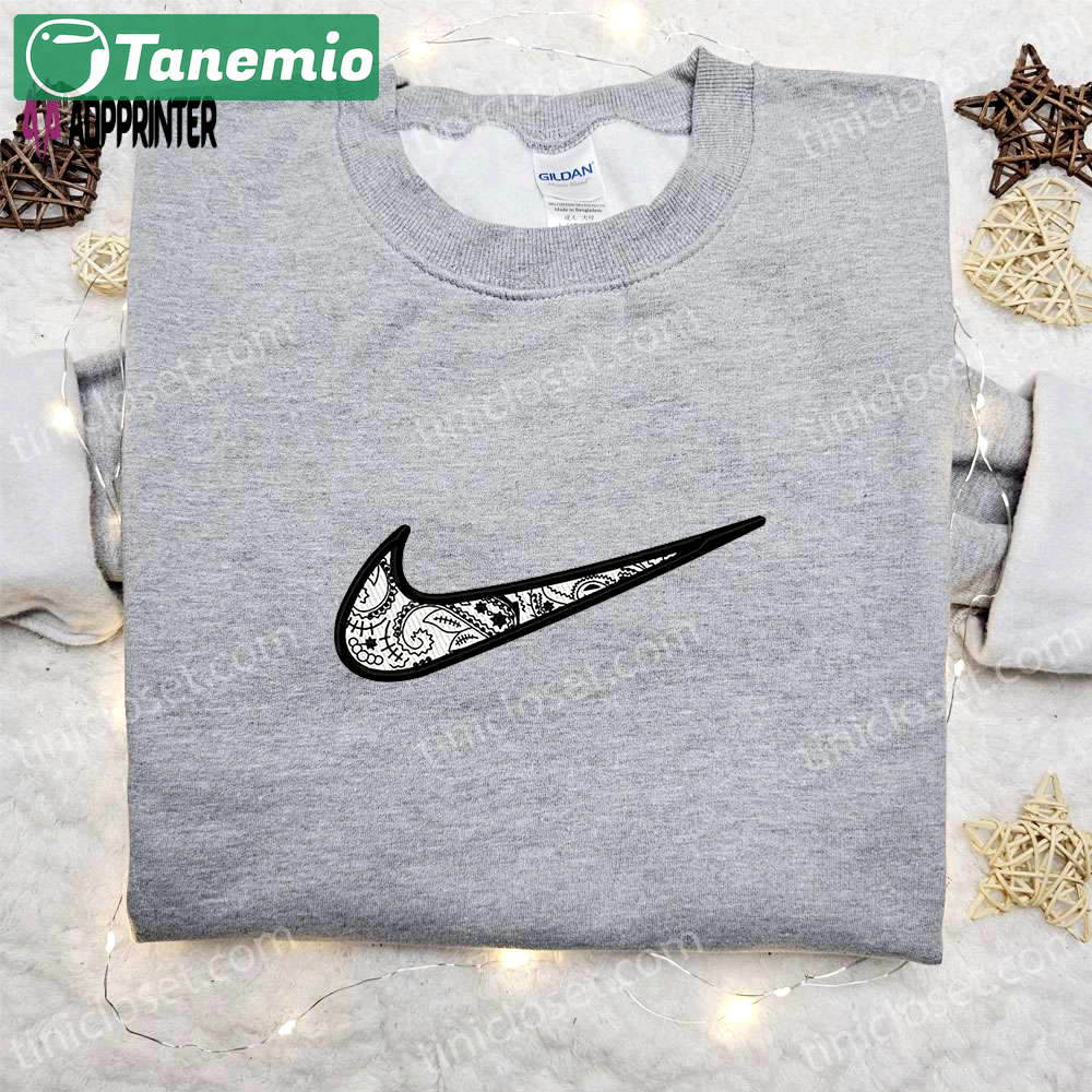 Swoosh x ornament hoodie: custom embroidered sweatshirt & nike inspired t-shirt Embroidered Shirt