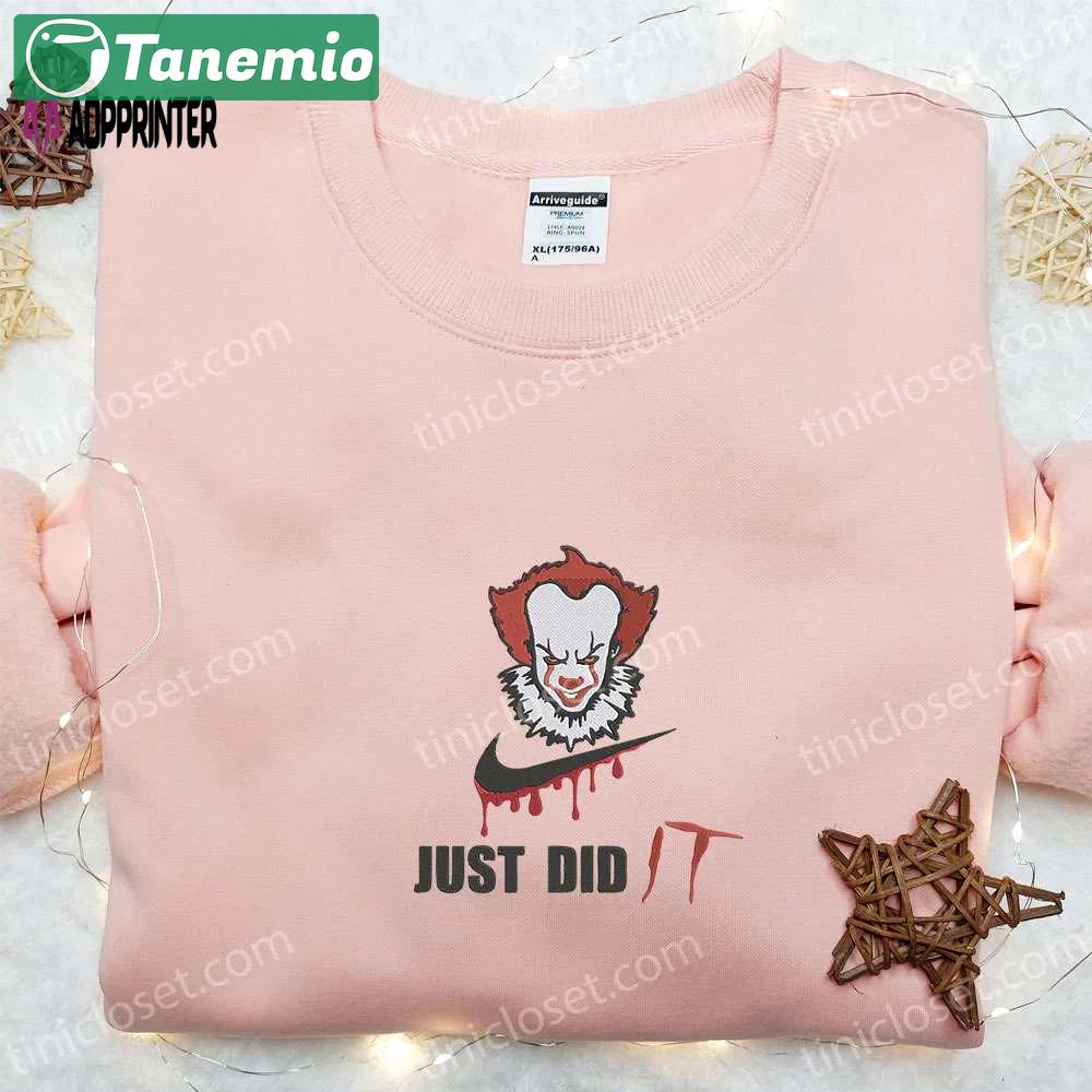 Swoosh x pennywise just did it embroidered sweatshirt: best it horror movie shirt perfect halloween gift Embroidered Shirt