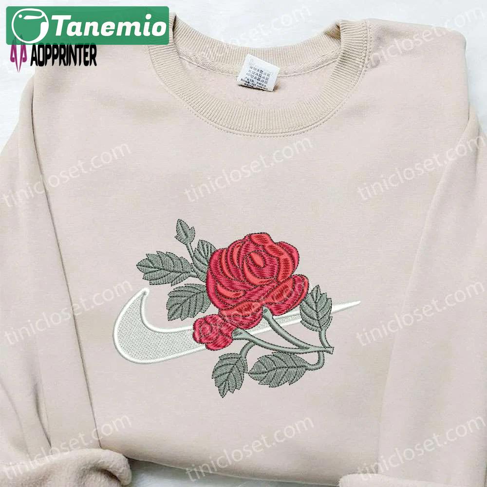 Swoosh x rose flower embroidered hoodie: nike inspired shirt perfect family gift Embroidered Shirt