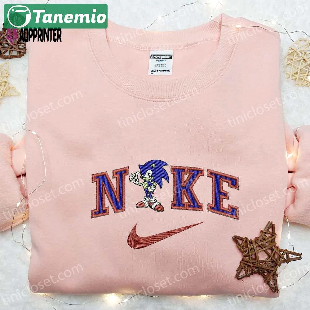 Swoosh x sonic movie shirt & cartoon hoodie: custom nike embroidered t-shirt collection Embroidered Shirt