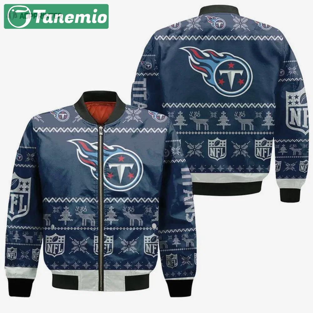 Tennessee titans christmas pattern bomber jacket – navy blue Bomber Jacket