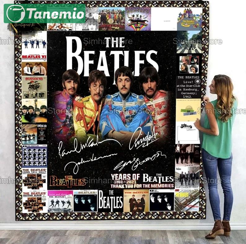 The beatles music fleece blanket, mink sherpa blanket, rock band blanket, the beatles band quilt, rock music lover quilt Quilt Blanket