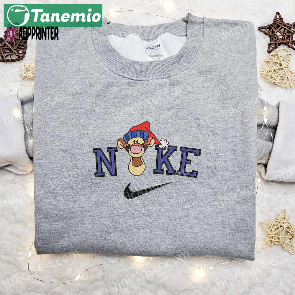 Tigger christmas hat head x nike embroidered sweatshirt & shirt – best holiday gift ideas Embroidered Shirt