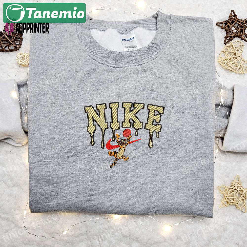 Tigger x nike cartoon hoodie: disney characters & nike inspired embroidered shirt Embroidered Shirt
