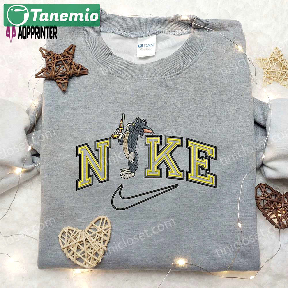 Tom x nike embroidered hoodie tom and jerry shirt nike inspired embroidered shirt – trendy and unique apparel Embroidered Shirt