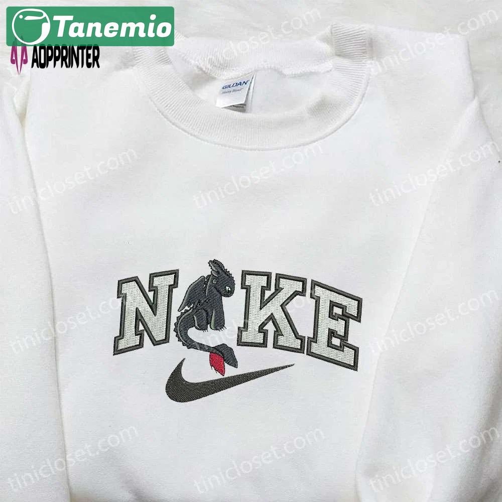Toothless x nike cartoon embroidered shirt – how to train your dragon custom tee Embroidered Shirt