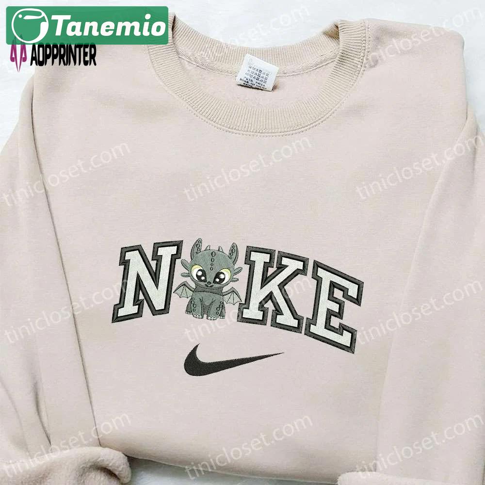 Toothless x nike cartoon embroidered sweatshirt disney characters shirt nike inspired tee Embroidered Shirt
