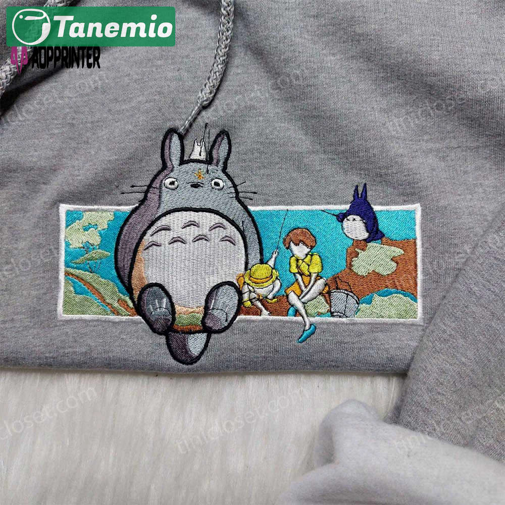 Totoro embroidered shirt neighbor hoodie & cute sweatshirts: adorable anime apparel Embroidered Shirt