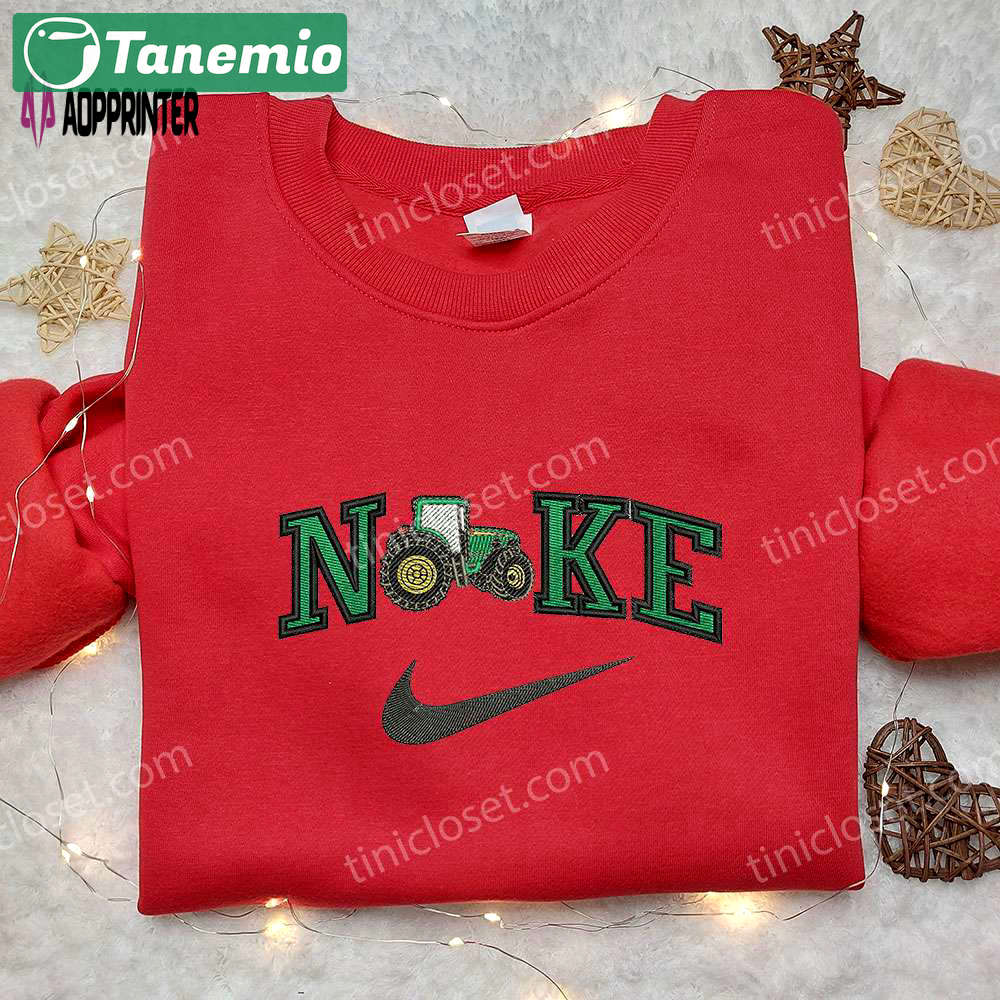Tracktor x nike embroidered hoodie & transportation shirt: unique nike inspired apparel Embroidered Shirt