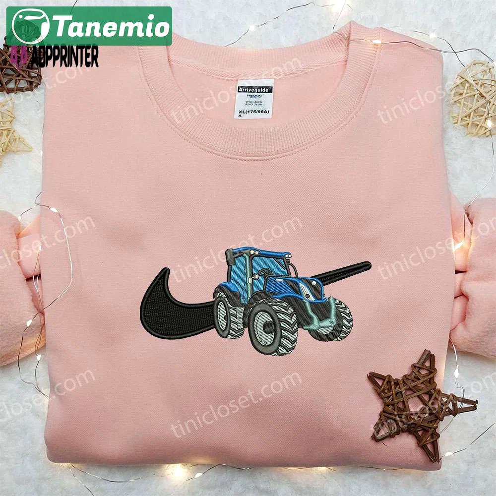 Tracktor x nike swoosh embroidered hoodie & transportation shirt nike inspired apparel Embroidered Shirt