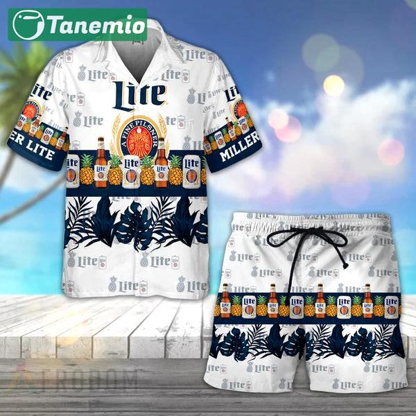 Tropical pineapple miller lite hawaiian shirt short set Hawaii Shirt Shorts & Flip Flops
