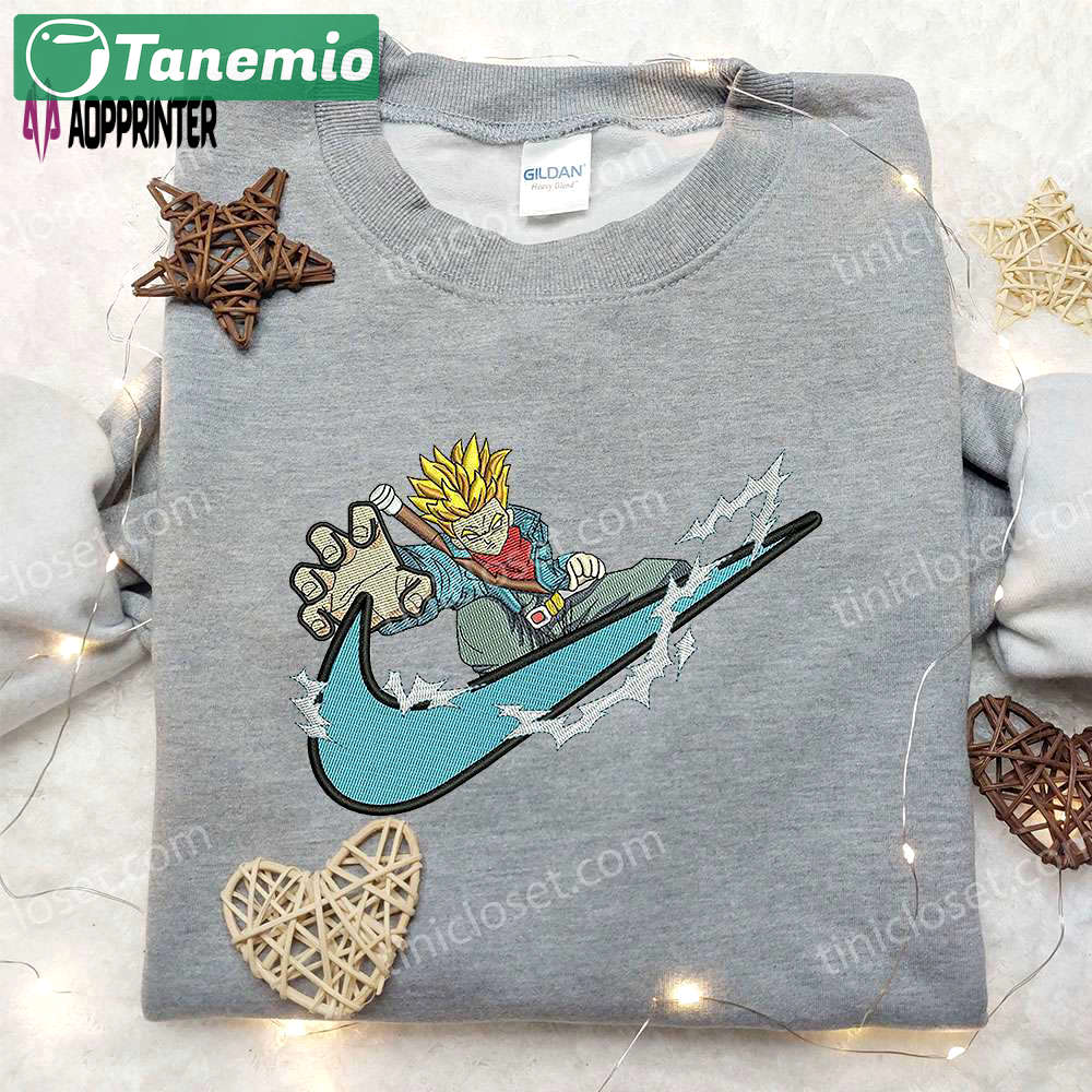 Trunk super saiyan 2 x nike swoosh embroidered sweatshirt: dragon ball & nike inspired shirt Embroidered Shirt
