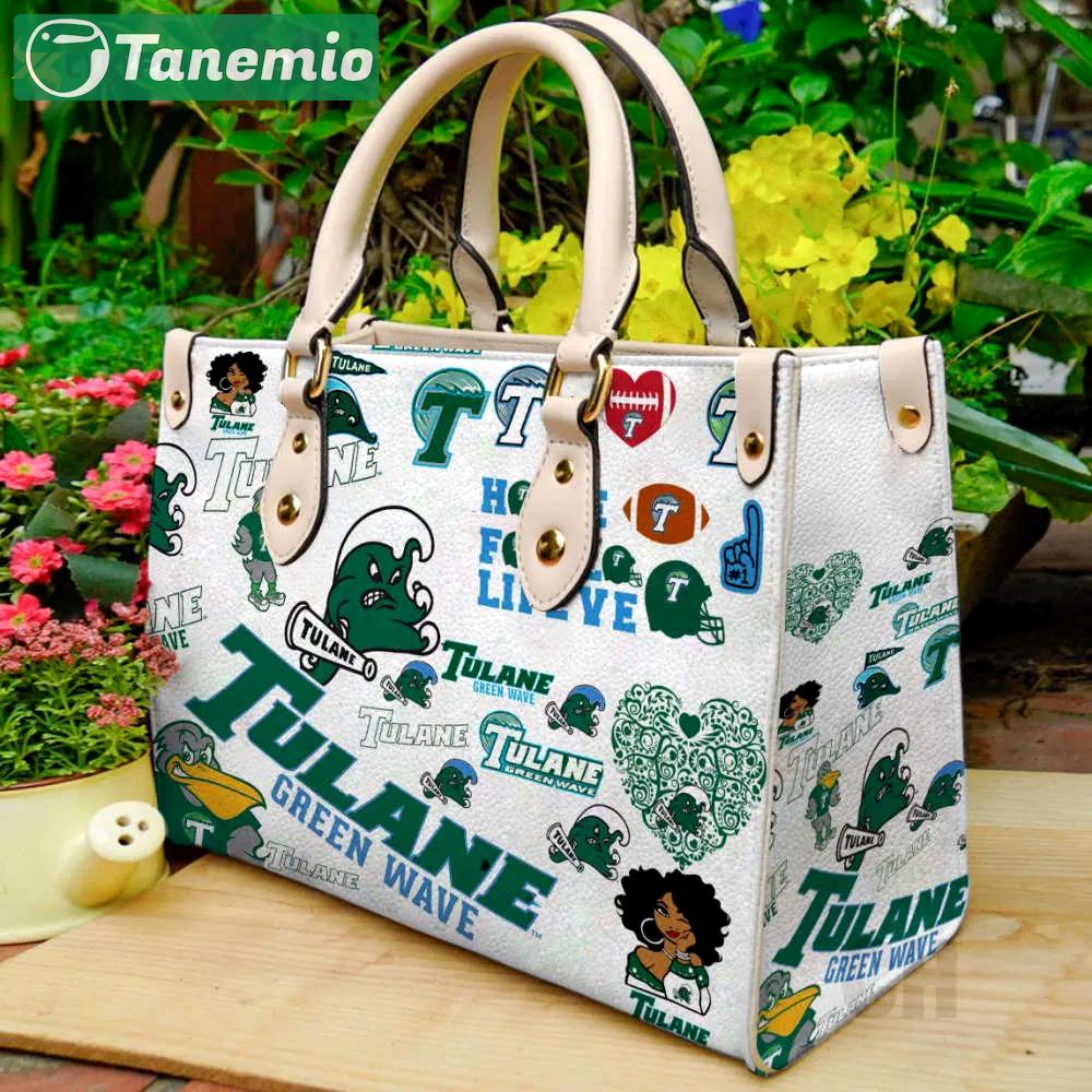 Tulane green wave leather handbag gift for women 739 Women Leather Hand Bag