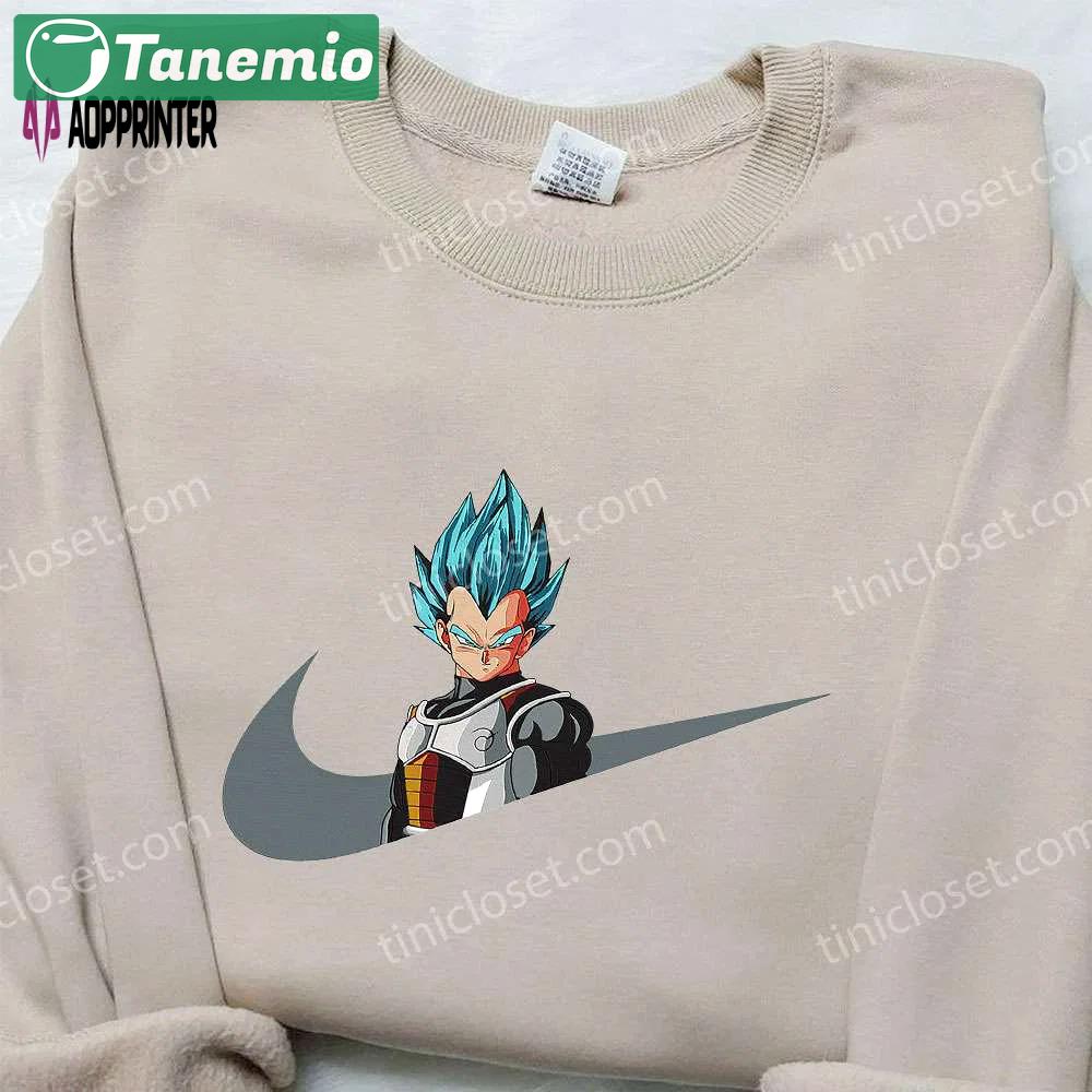 Vegeta super saiyan blue x nike swoosh anime hoodie – dragon ball embroidered shirt nike inspired Embroidered Shirt