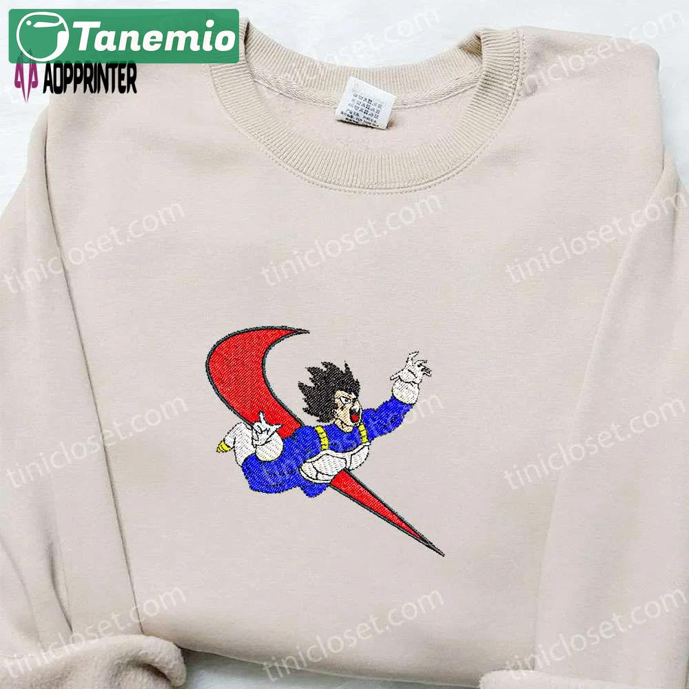 Vegeta x swoosh anime embroidered sweatshirt: dragon ball shirt perfect family gift Embroidered Shirt