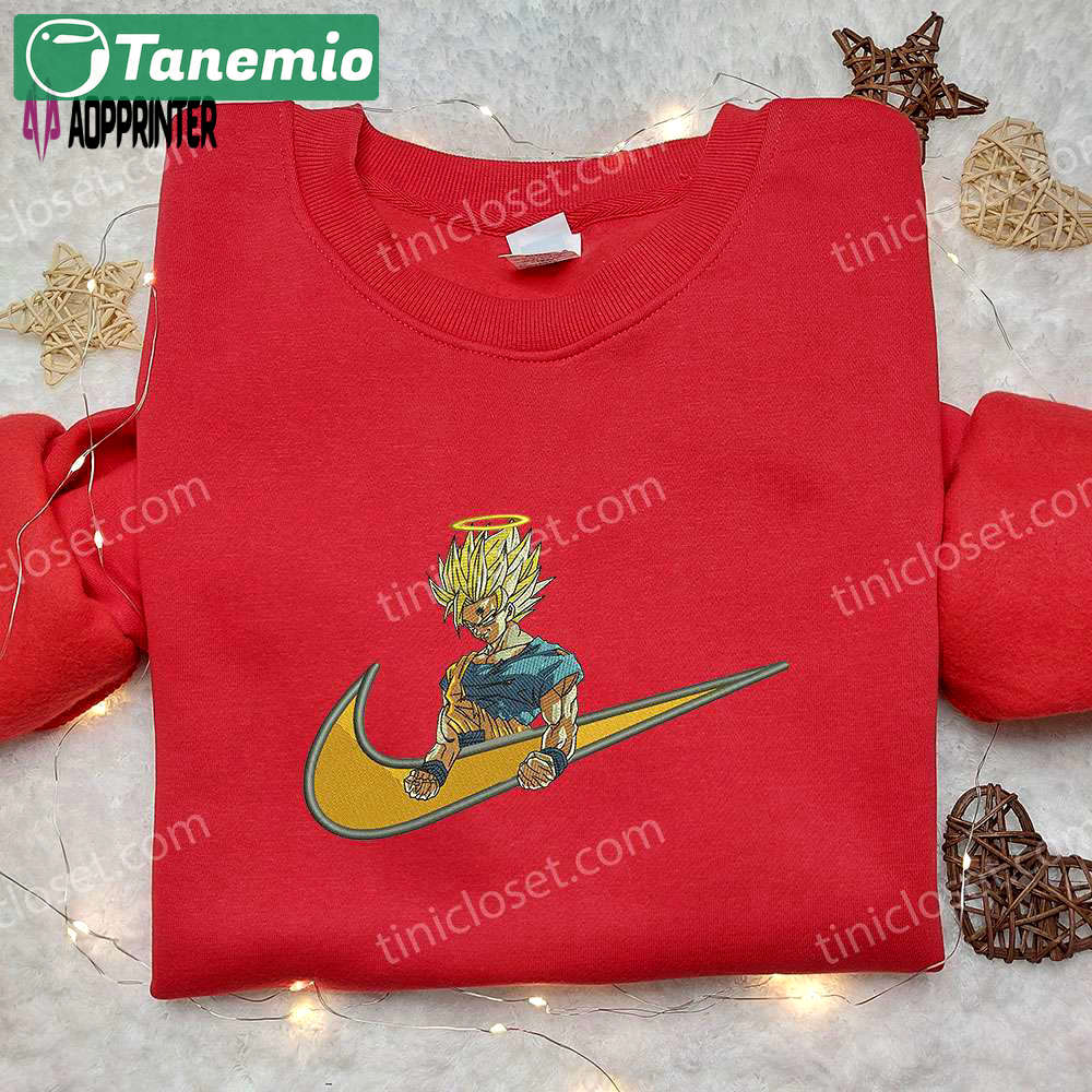Vegetto super saiyan 2 x nike swoosh sweatshirt: dragon ball & nike inspired embroidered shirt Embroidered Shirt