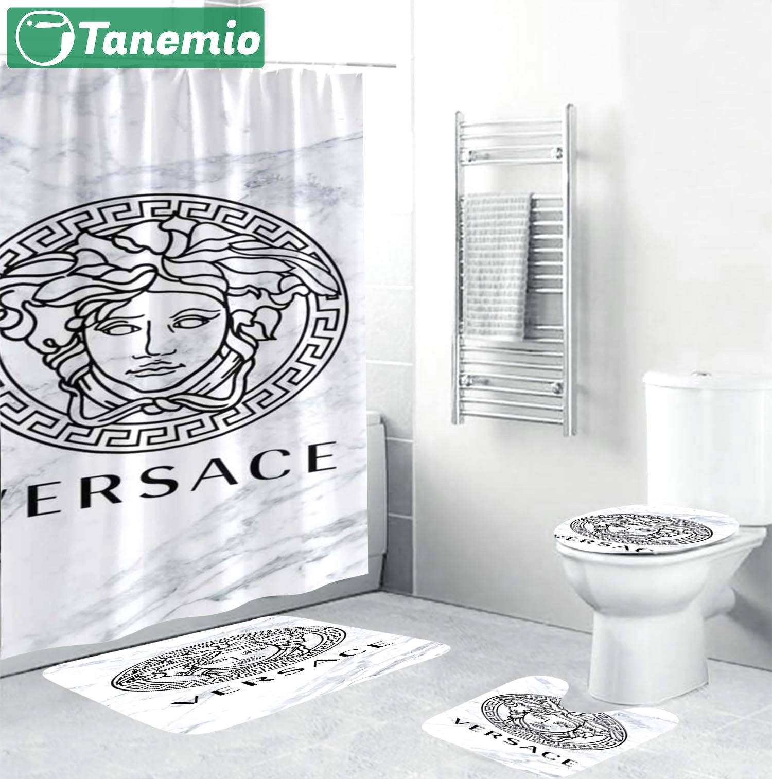 Versace big logo in marble background bathroom set shower curtain set Bathroom Set