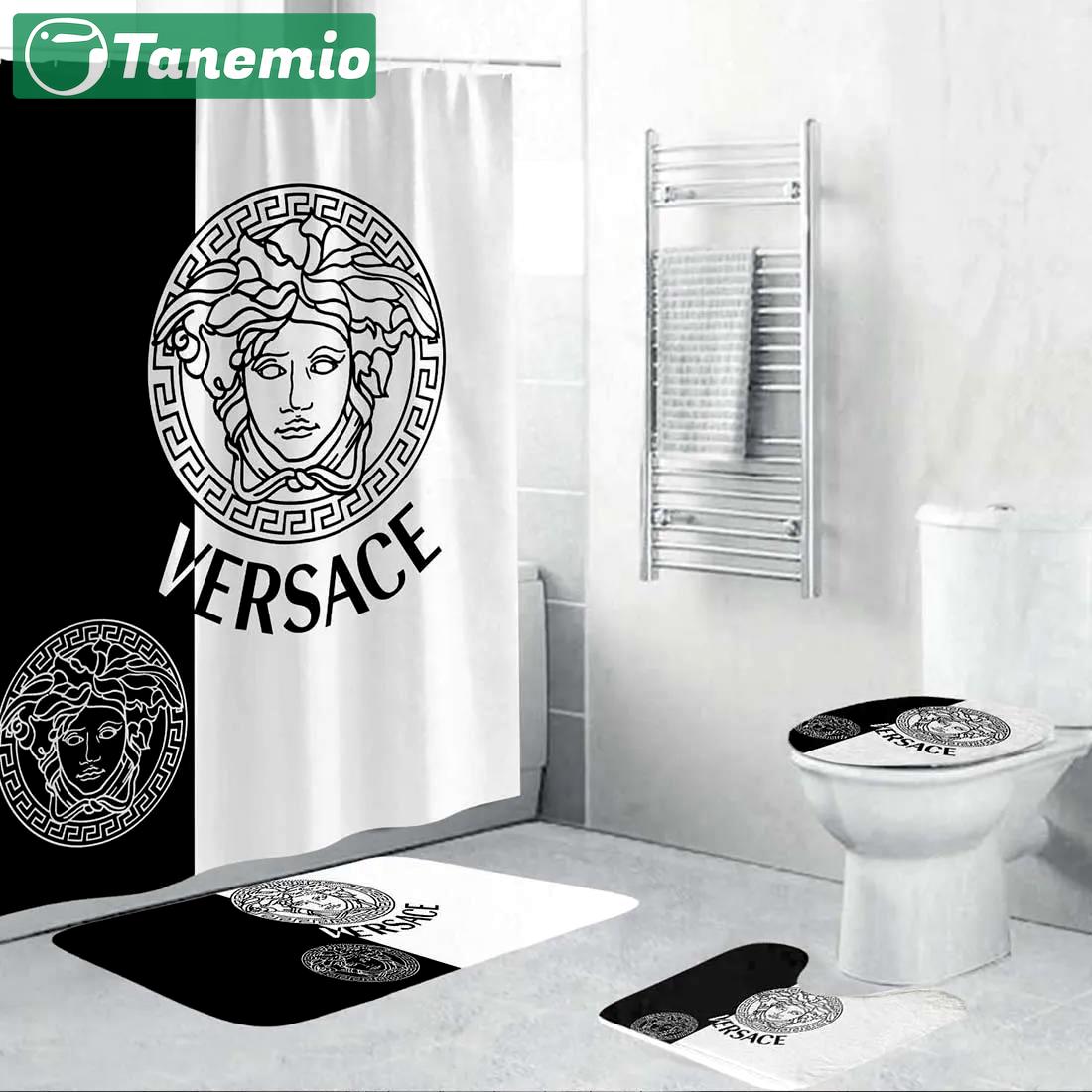 Versace black white bathroom set bath mat hypebeast home decor luxury fashion brand Bathroom Set