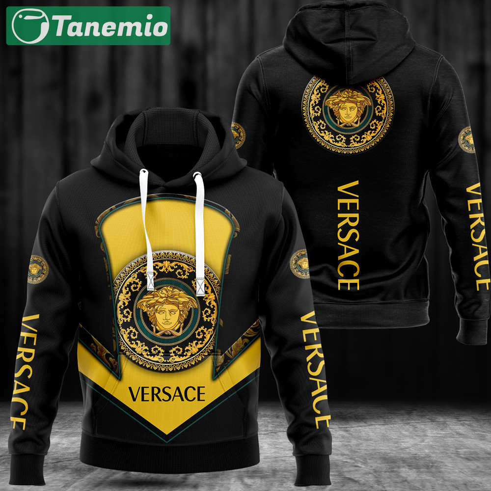Versace black yellow fashion luxury brand hoodie for men women Hoodie 3D
