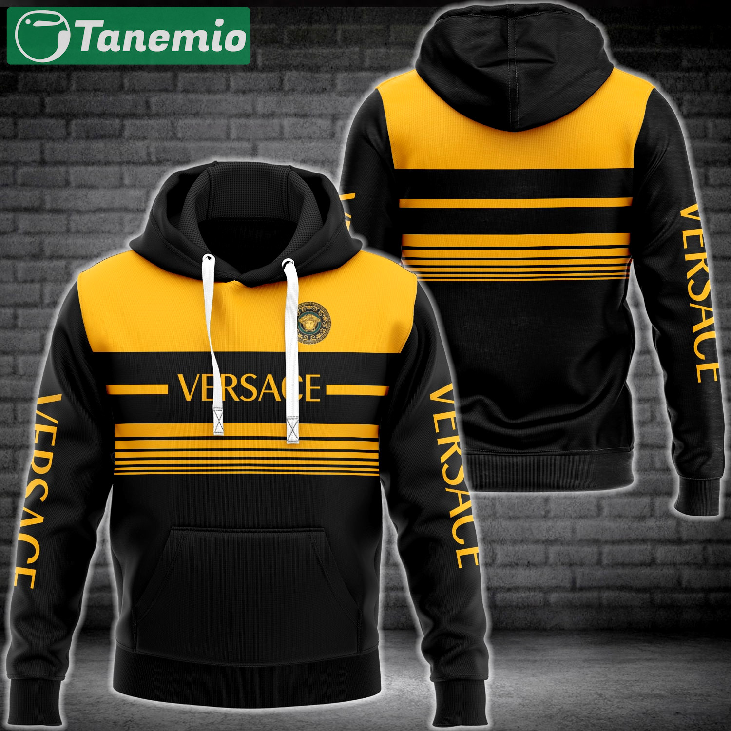 Versace black yellow fashion luxury brand premium hoodie for men women Hoodie 3D