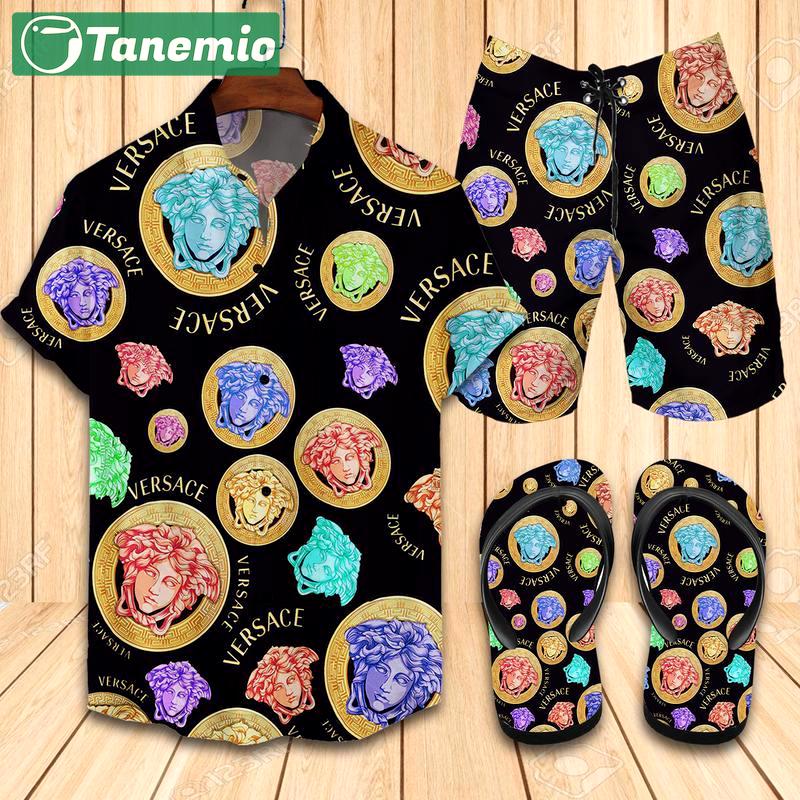 Versace flip flops and combo hawaii shirt shorts luxury brand summer outfit 6 Hawaii Shirt Shorts & Flip Flops