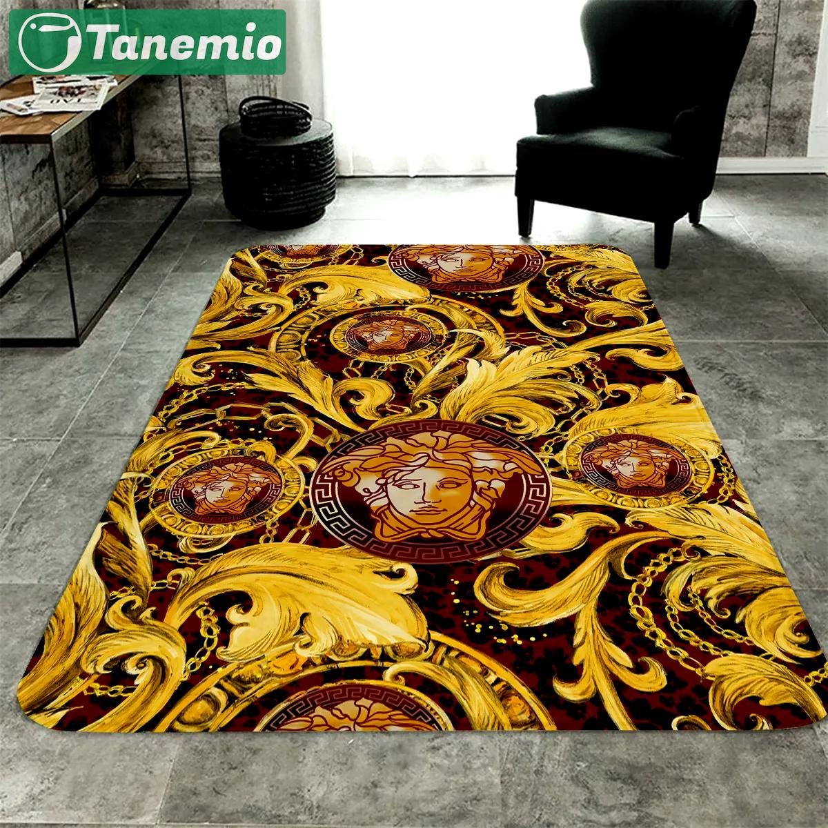 Versace golden logo type 503. Upgrade Your Living Room with Luxury Home Decor: Area Carpets, Floor Decor, Door Mats, and Hot Gift Items with style a High-End Fashion Brand Rectangle Rug