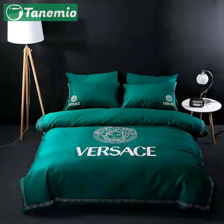 Versace green luxury brand bedding sets bedspread duvet cover set, bedroom decor , thanksgiving decorations for home best luxury bed sets gift thankgivings and christmas Bedding Sets