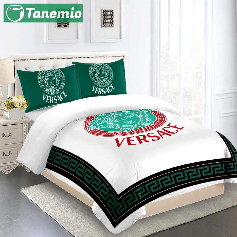 Versace green medusa white logo type 15 Bedding Sets home decor hyperbeast Bedroom sheets bedclothes premium fashion brand duvet luxury ideas bed linen bedspread blankets covers