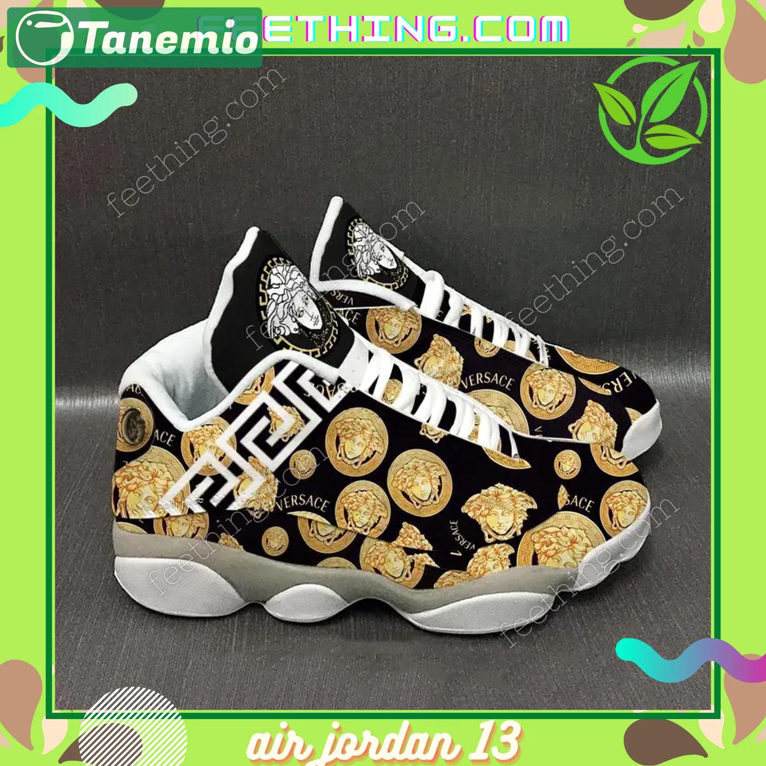 Versace luxury black background x golden versace logo Air Jordan 13 Shoes Sneakers For Fans Full Size Gifts For Men Women