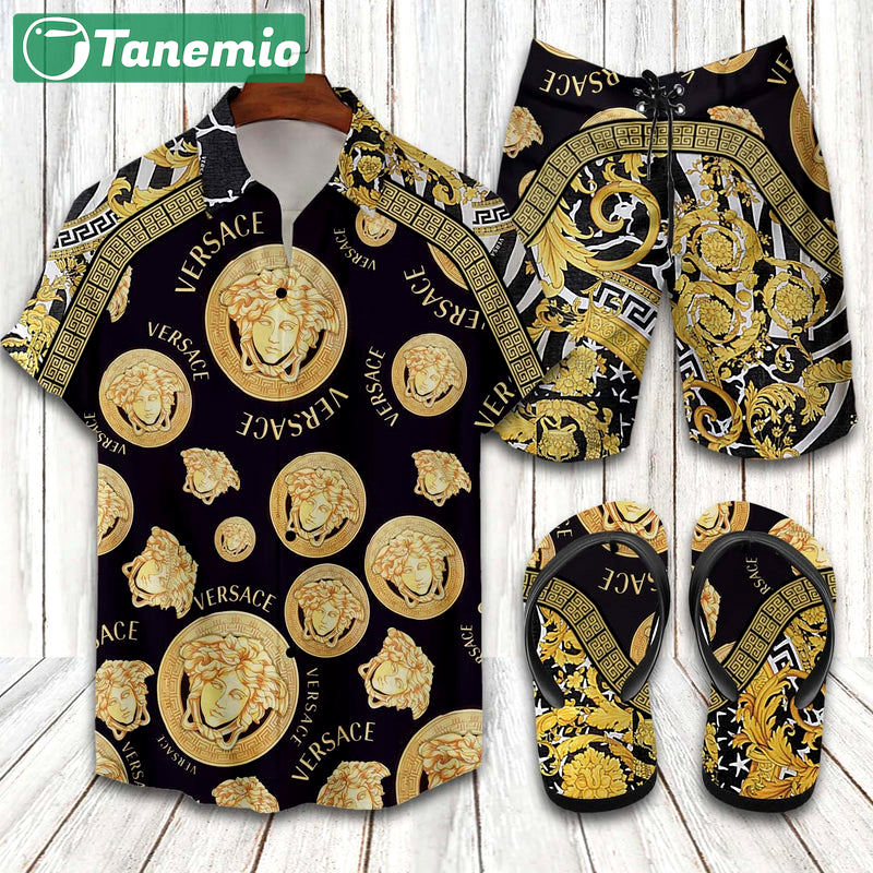 Versace medusa barocco combo hawaiian shirt beach shorts and flip flop Hawaii Shirt Shorts & Flip Flops