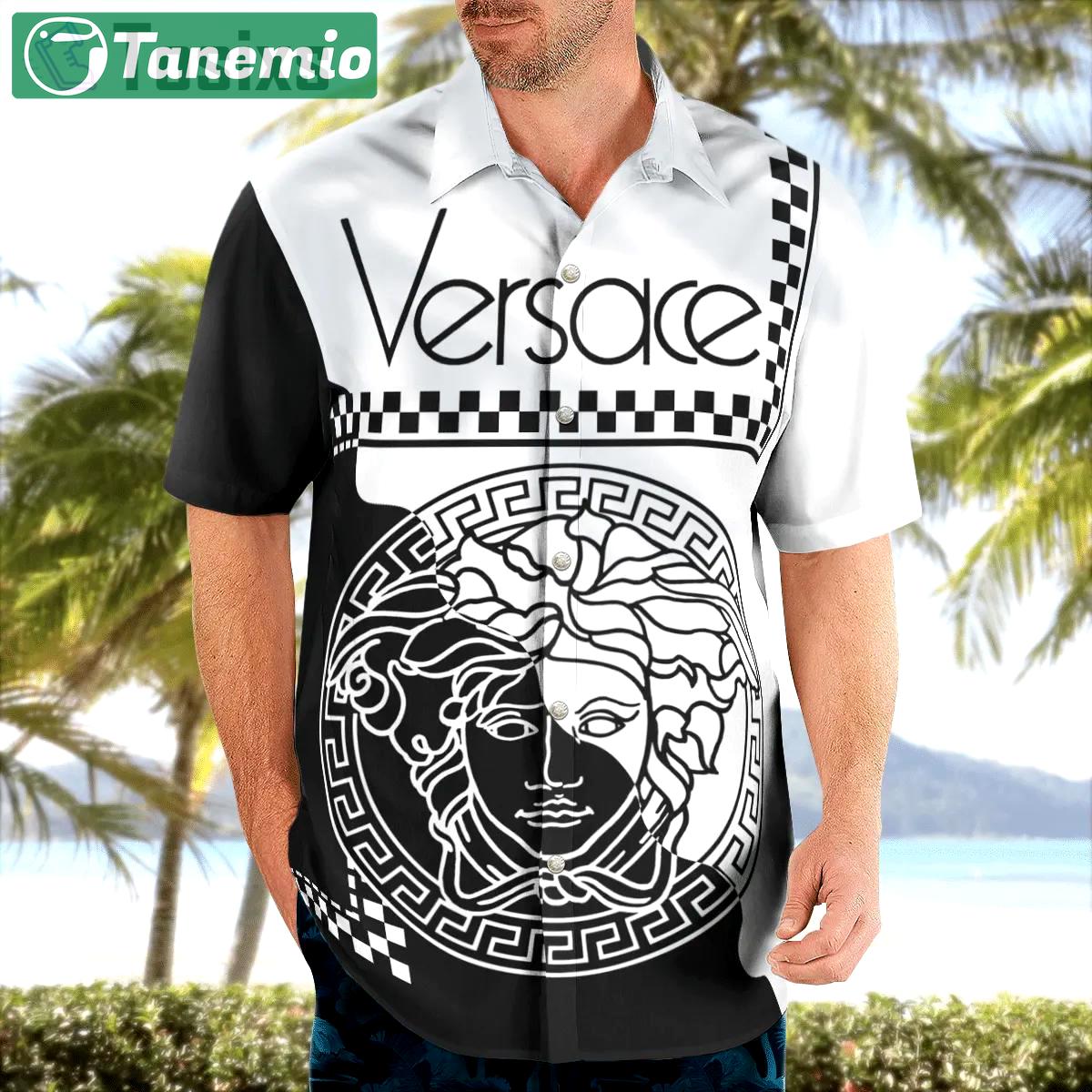 Versace medusa black white luxury brand premium fashion hawaii shirt for men 43 hawaii shirt Hawaii Shirt Shorts & Flip Flops
