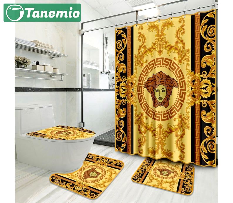 Versace type 1 shower curtain waterproof luxury bathroom mat set hot 2023 9 Bathroom Accessory Sets