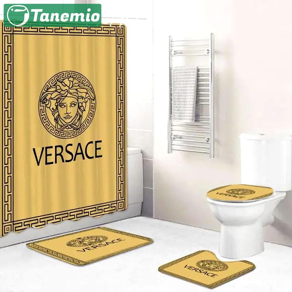Versace yellow fashion bathroom set luxury shower curtain bath rug mat home decor Bathroom Set