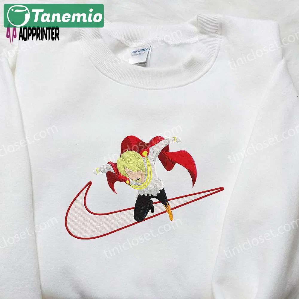 Vinsmoke sanji x nike swoosh anime hoodie & embroidered shirts: one piece & nike inspired apparel Embroidered Shirt