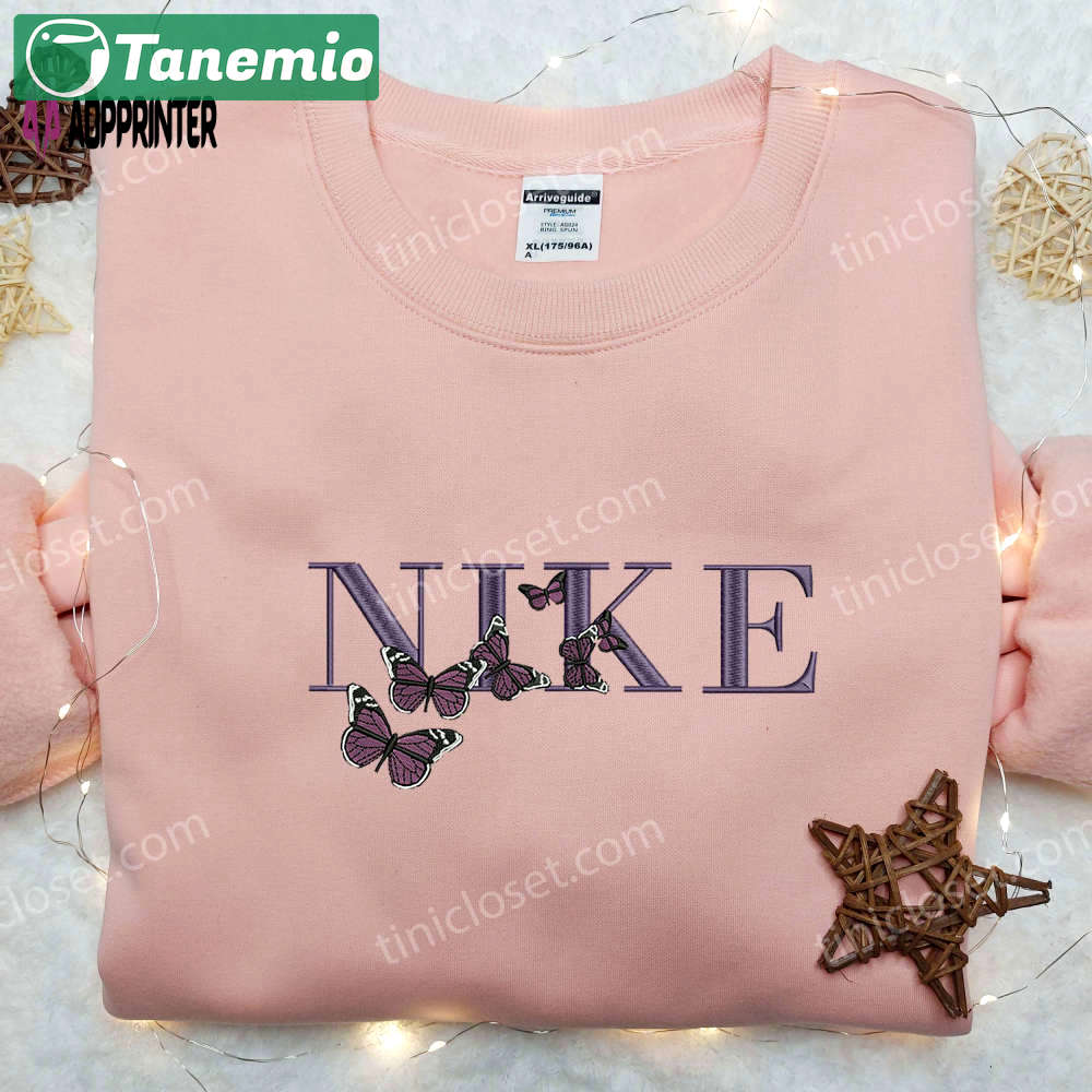 Violet butterfly x nike embroidered shirt – stylish and inspired nike shirt Embroidered Shirt