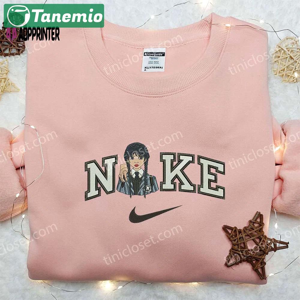Wednesday addams x nike embroidered hoodie & shirt: gothic nike inspired apparel Embroidered Shirt