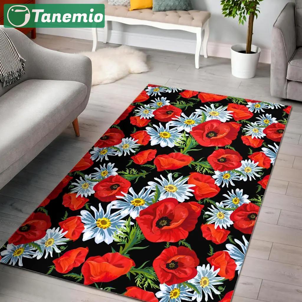 White cute daisy pattern print area rug living room rug home decor Rectangle Rug