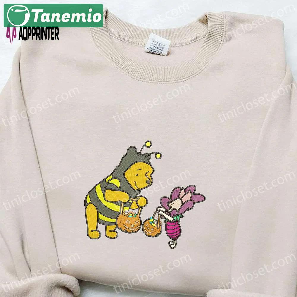 Winnie the pooh and piglet halloween embroidered sweatshirt: disney cartoon hoodie & shirt Embroidered Shirt
