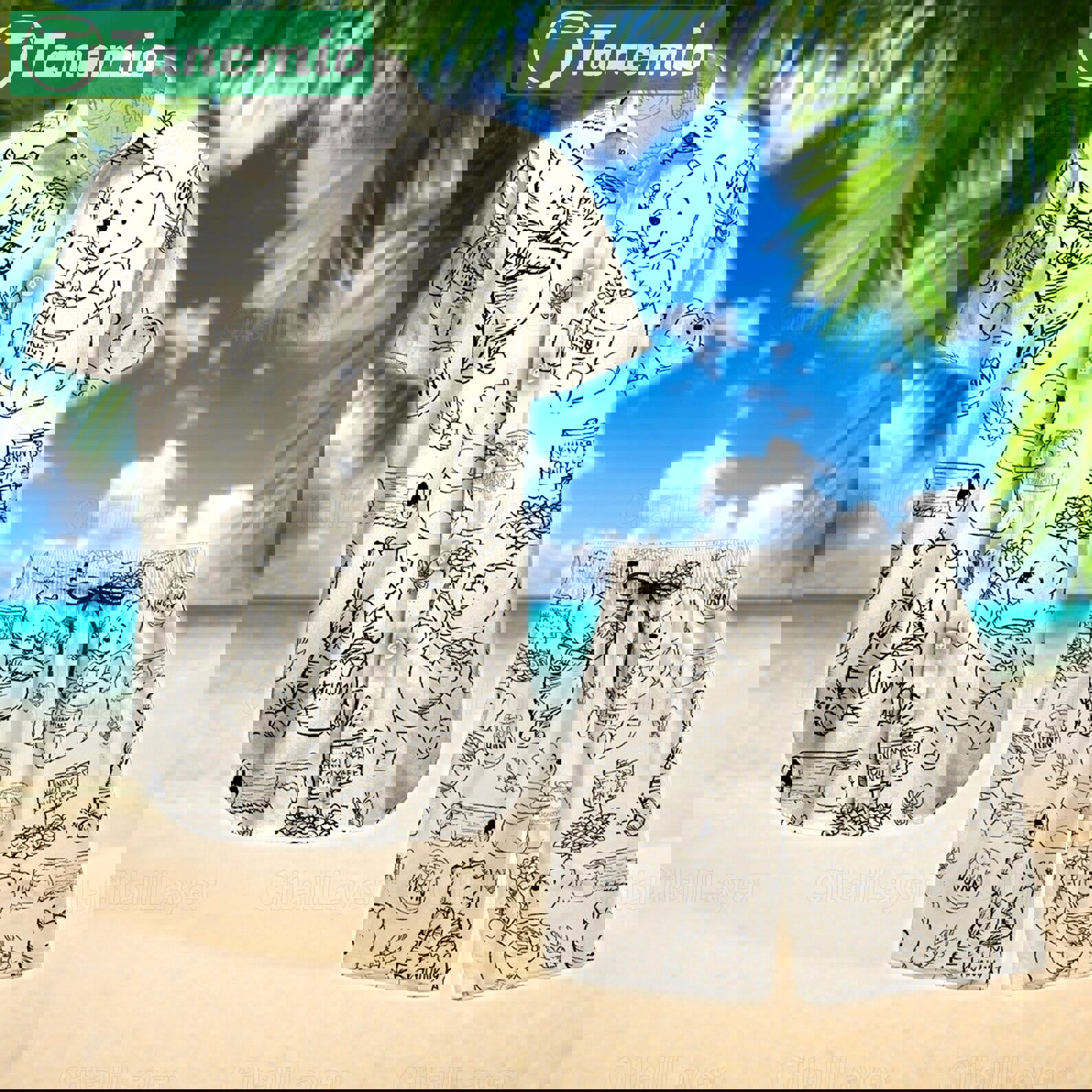 Winnie the pooh hawaii set 3d hawaiian shirt Hawaii Shirt Shorts & Flip Flops